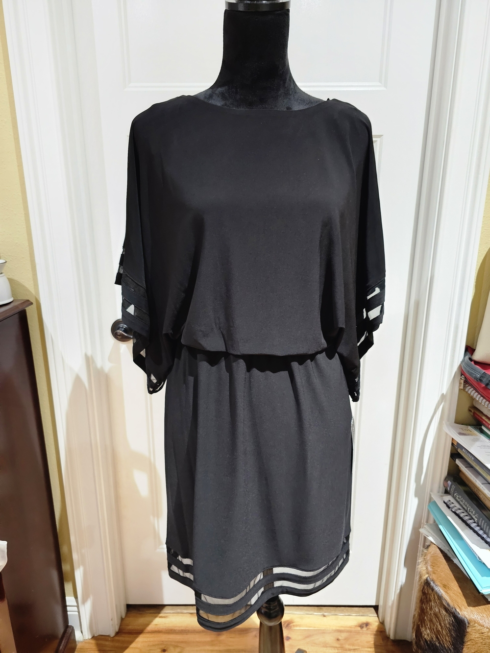 Jessica Howard Black Short Overlay Sleeve Dress, NWT